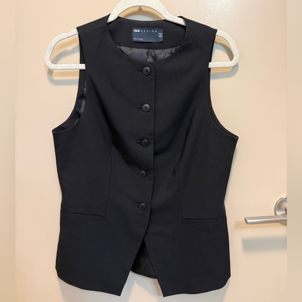 ASOS design black button up vest top, women’s US 8